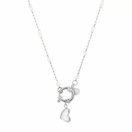 Necklace pearl & heart gold