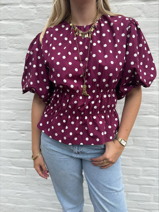 Polka dot balloon top bordeaux