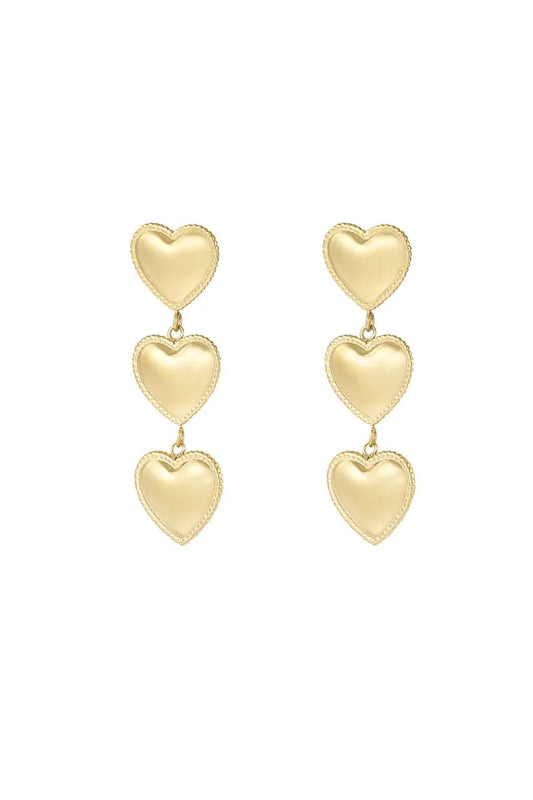 Stack of hearts earrings gold