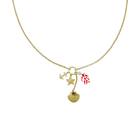 Strassy shell necklace gold