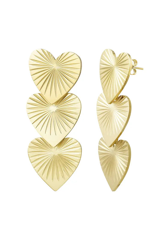 Three hearts earrings gold