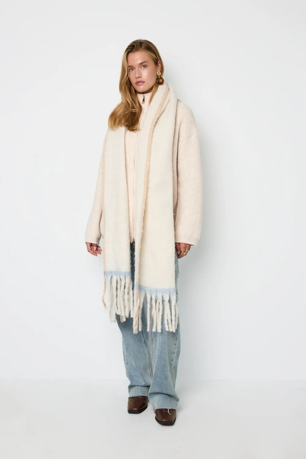 Winter scarf simple white/blue