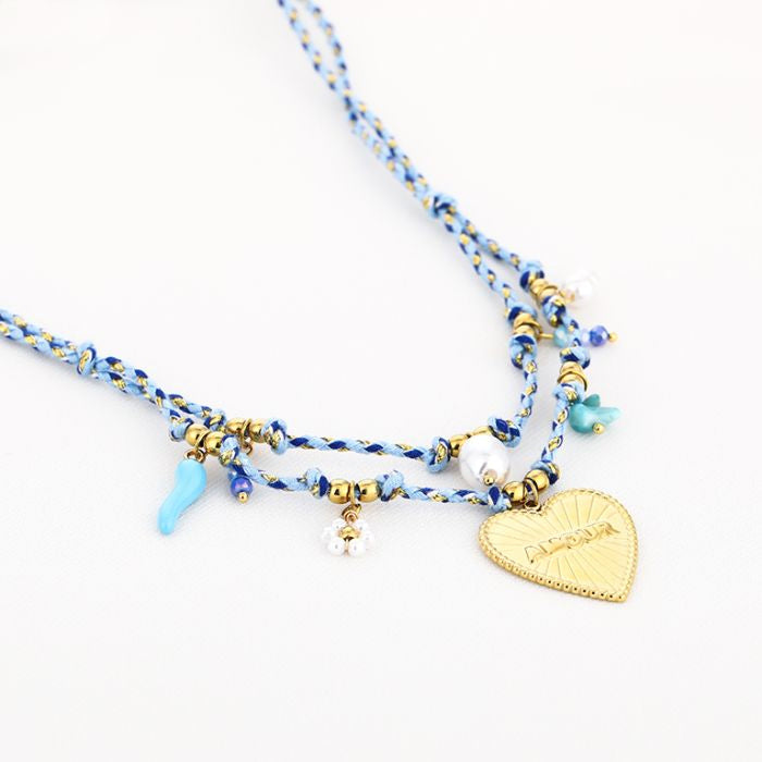 Beach charm necklace blue