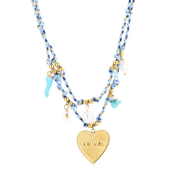 Beach charm necklace blue