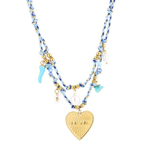 Beach charm necklace blue