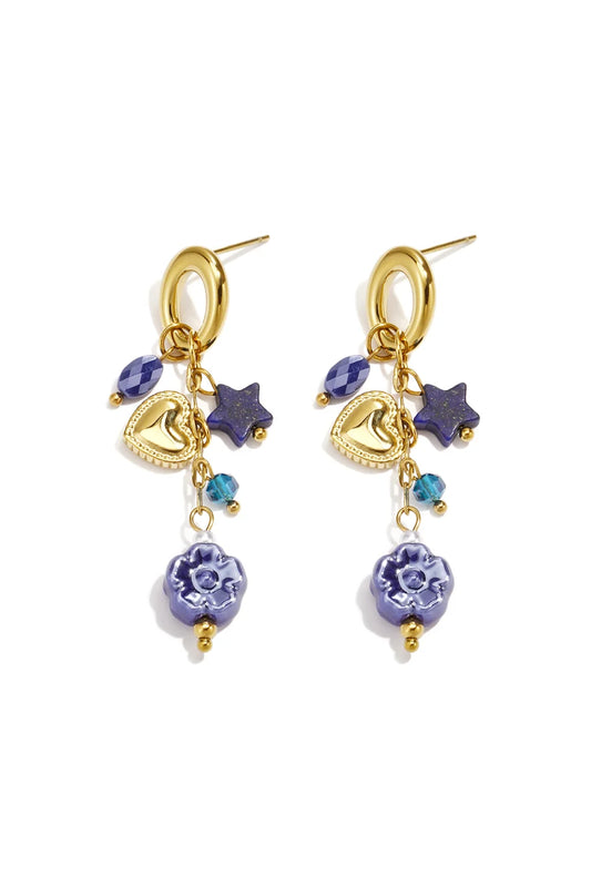 Earring dangle flower blue