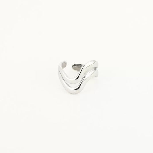 Double wavey ring silver