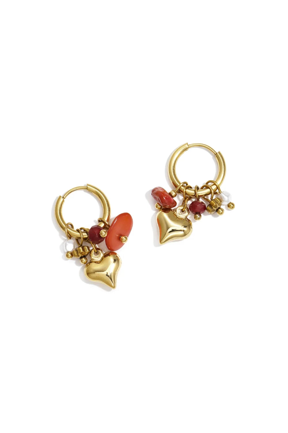Earring heart with beads bordeaux
