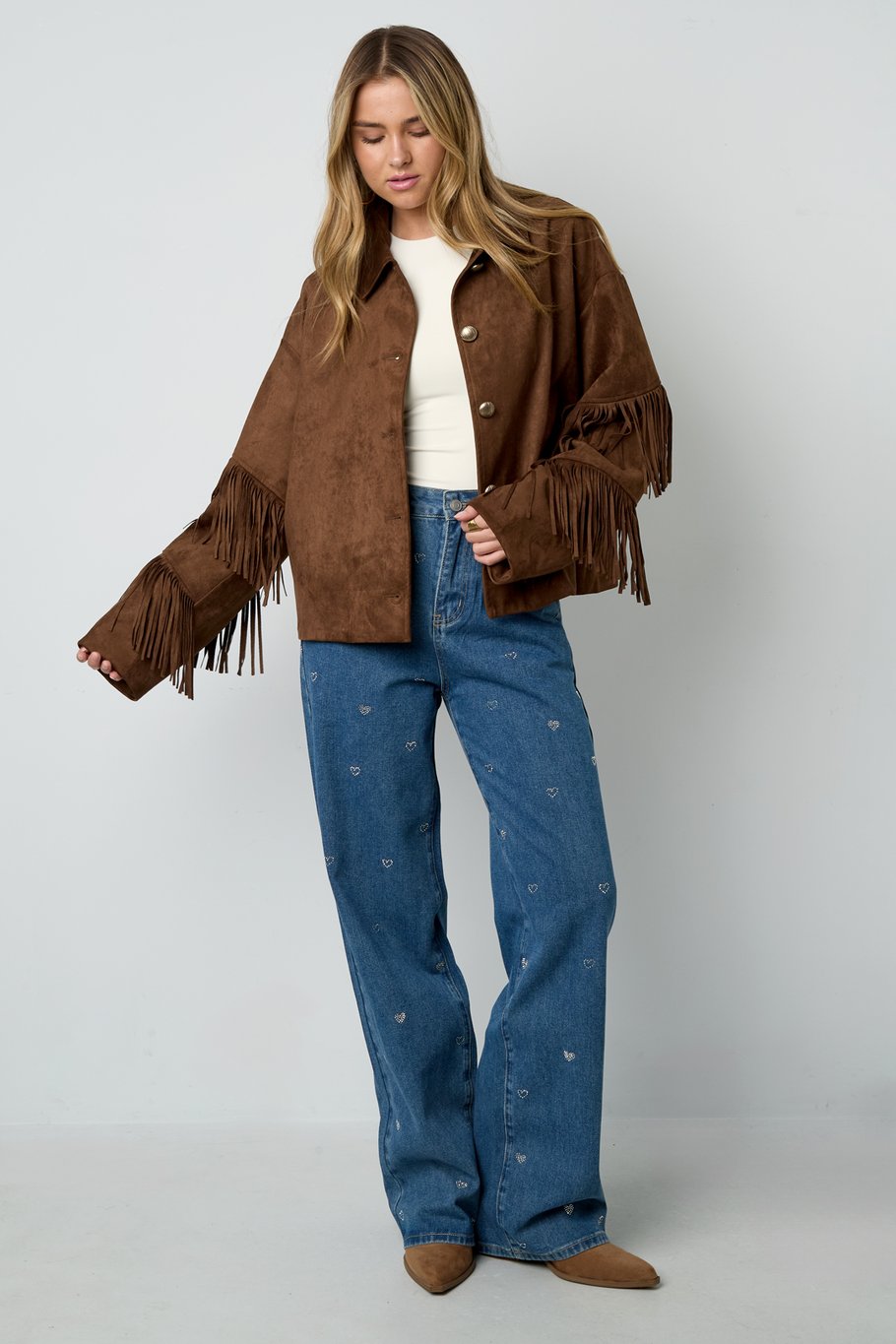 Fringed jacket dark brown