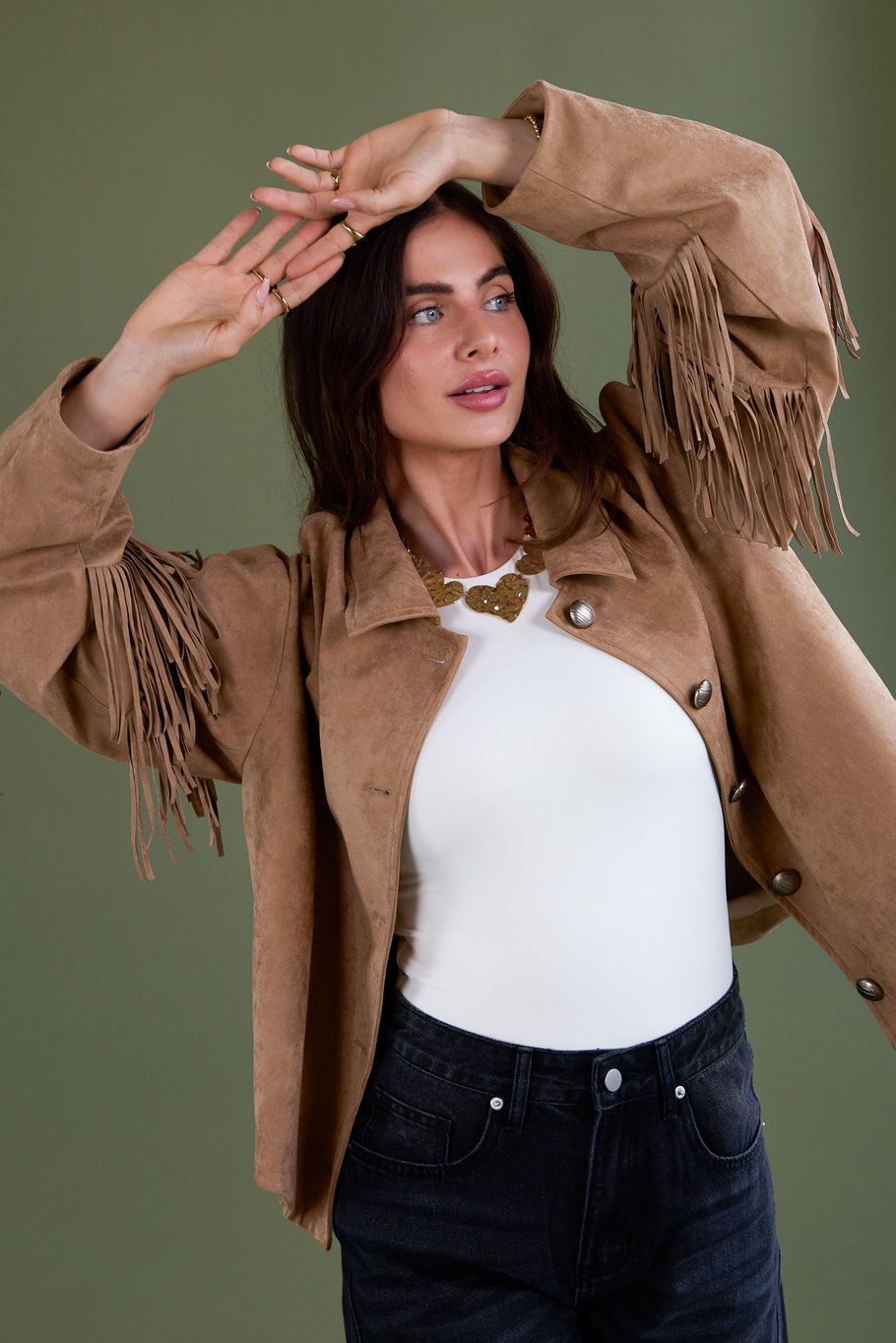 Fringed jacket dark brown