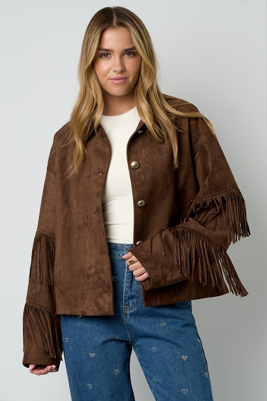 Fringed jacket dark brown