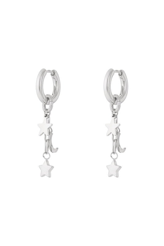 Hanging moon & star earring silver