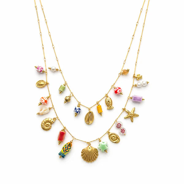 happy seashell double necklace