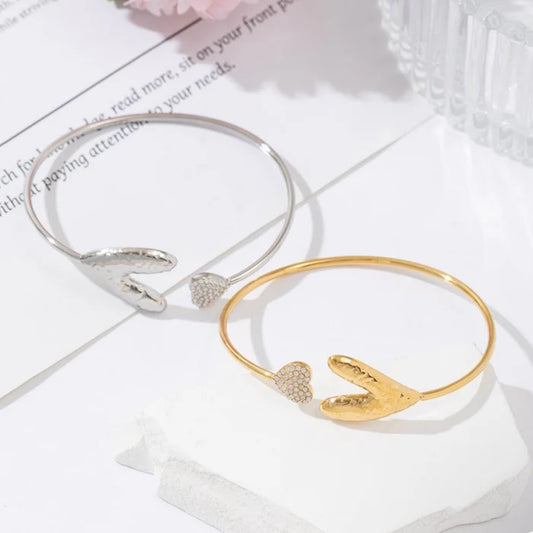 Heart strass bangle gold