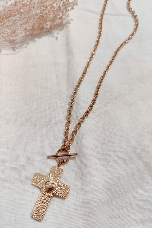 Long cross necklace gold
