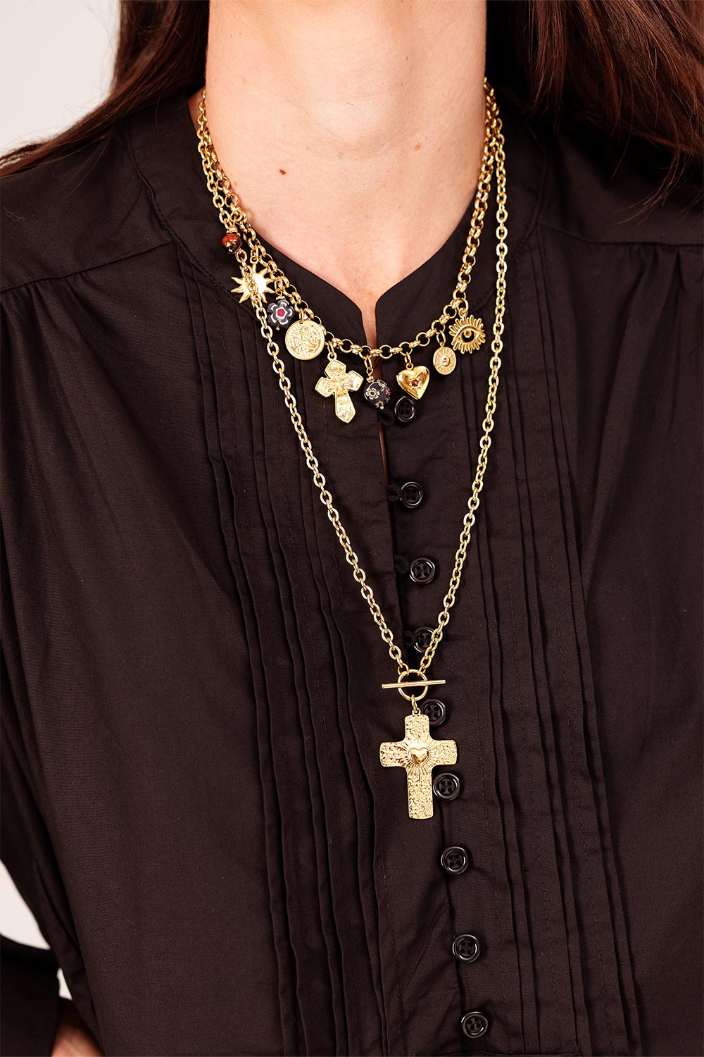 Long cross necklace gold