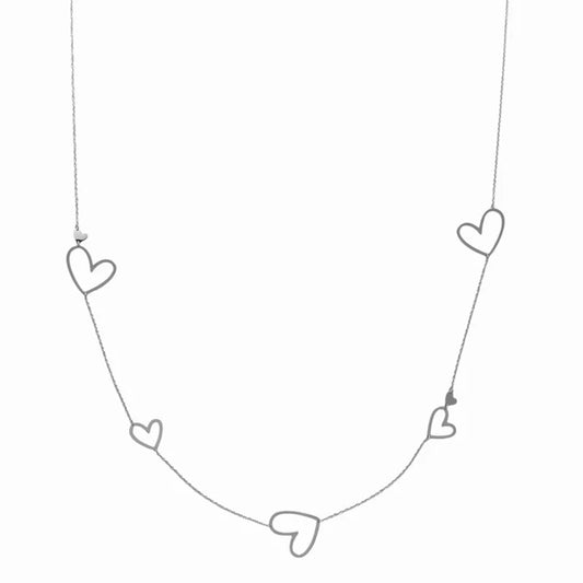 Long open heart necklace silver