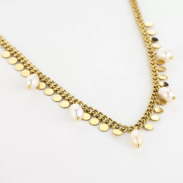Necklace coin & pearl gold