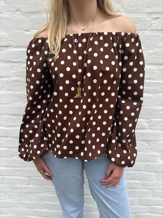 Off shoulder top polka dot long brown