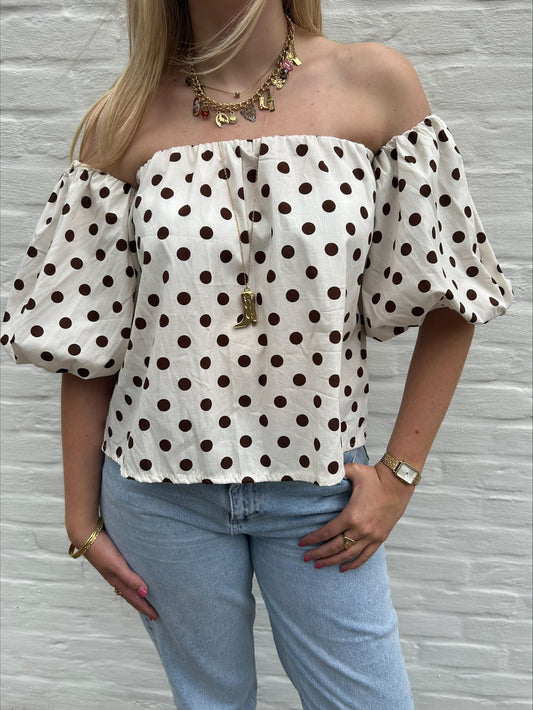 Off shoulder top polka dot short creme