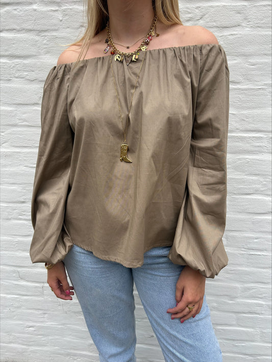 Off shoulder top long taupe