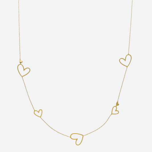 Open hearts necklace long gold