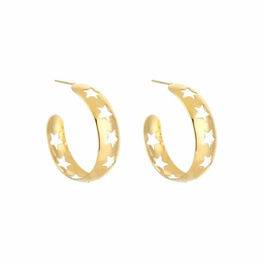 Open stars earrings gold