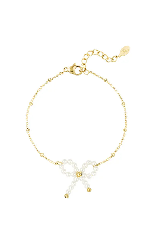 Pearl bow bracelet gold