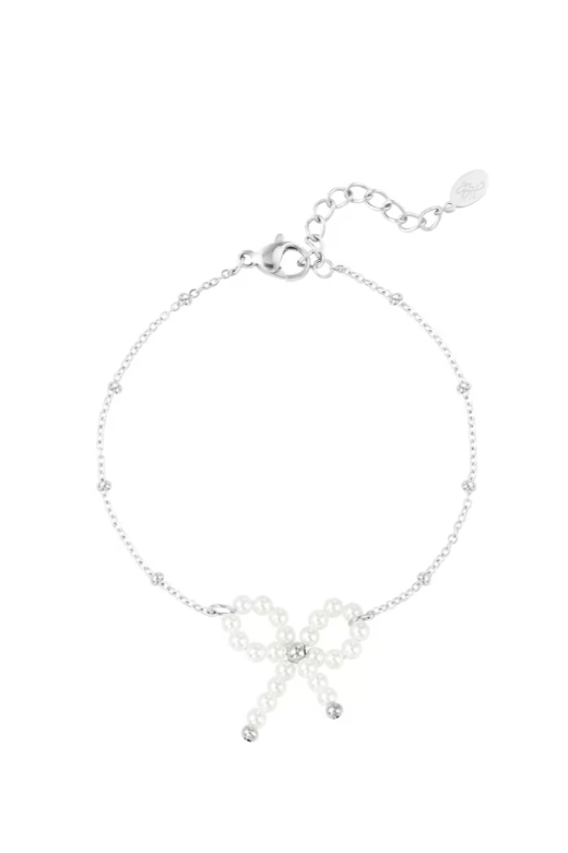 Pearl bow bracelet silver