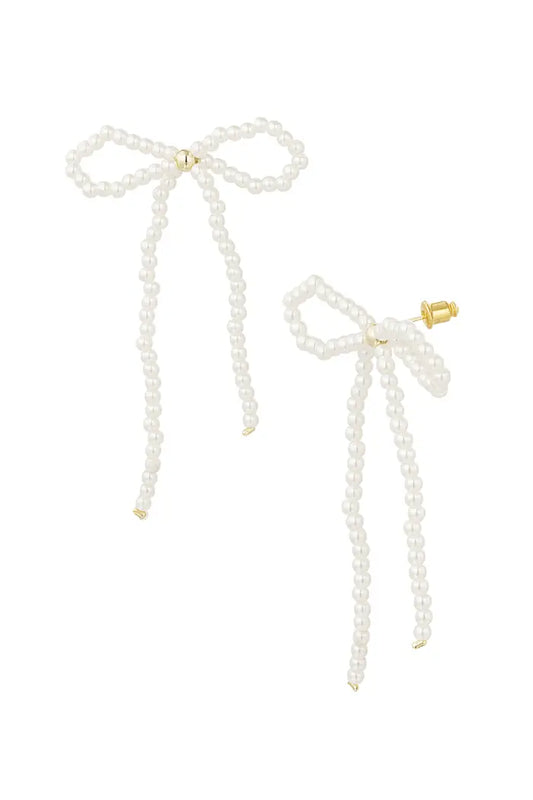 Pearl bow earrings gold