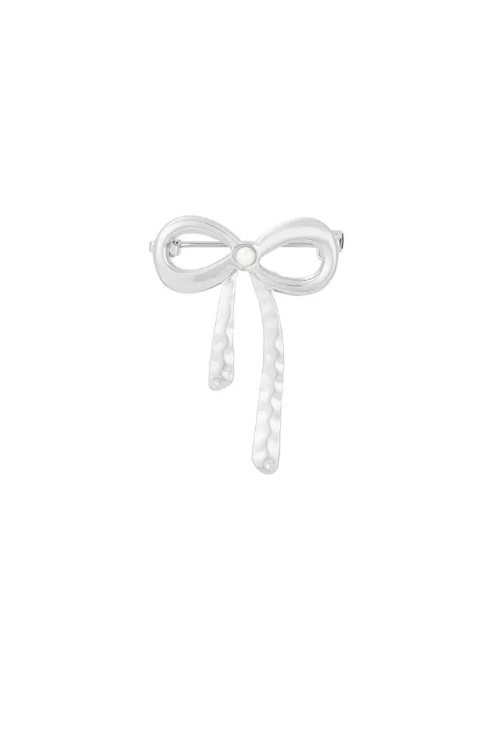 Pearl bow pin silver