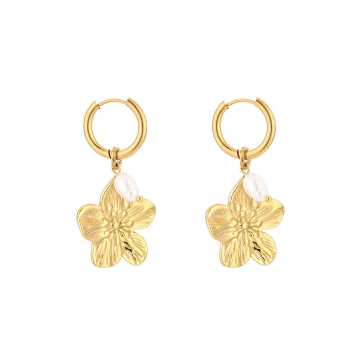 Pearl flower earring gold