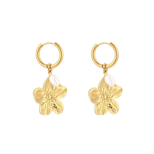 Pearl flower earring gold