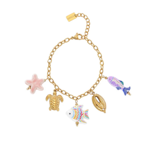 Sea life charm bracelet purple gold